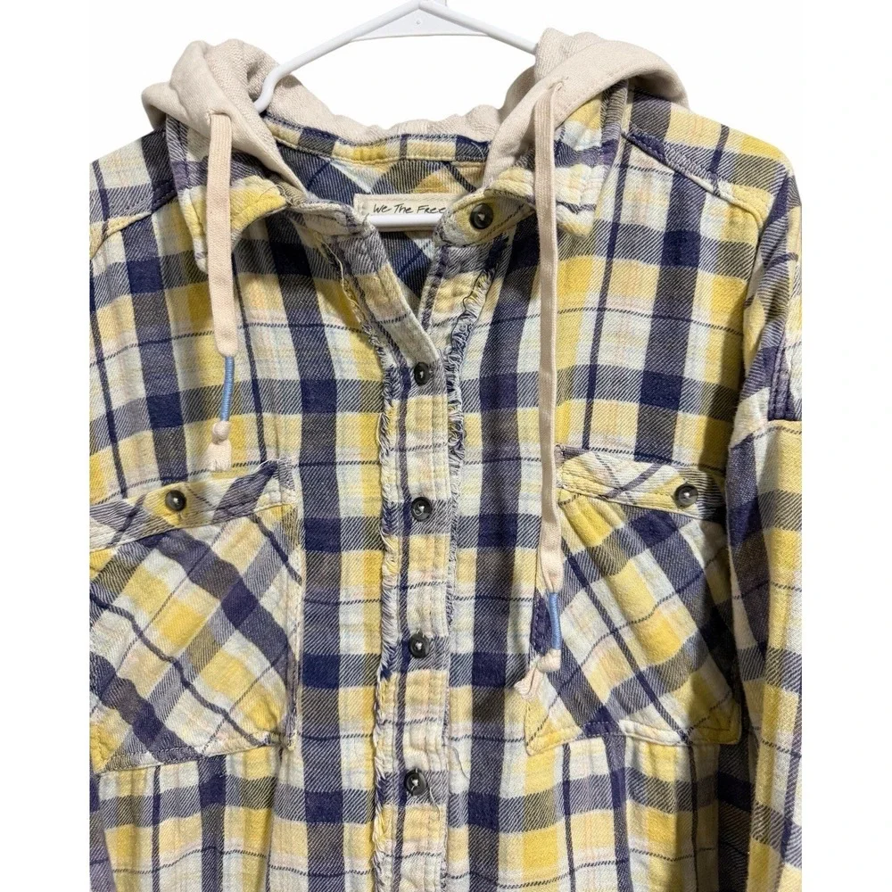 Free People We The Free Calico Basin Plaid Hooded Buttondown Jacket Size X-Large